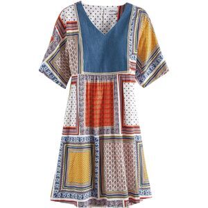 The Vermont Country Store Patchwork Dress Womens S Babydoll Mini Empire Waist